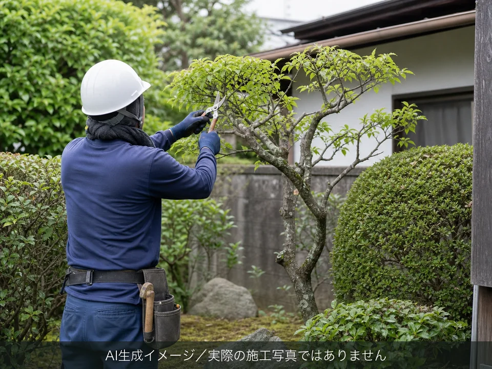 庭木1本の作業のAI生成イメージ（実際の施工写真ではありません）