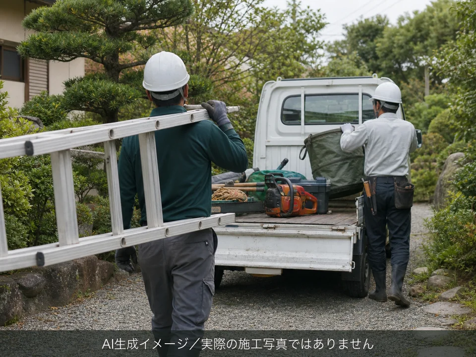 スタッフと車両のAI生成イメージ（実際の施工写真ではありません）
