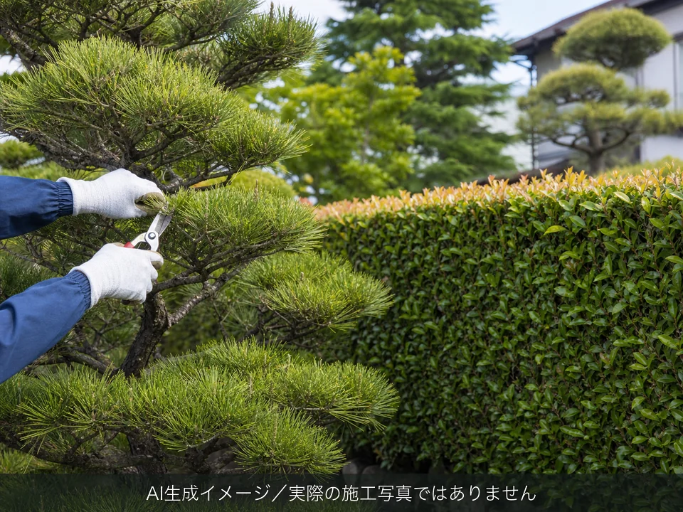 植木剪定・生垣刈込のAI生成イメージ（実際の施工写真ではありません）