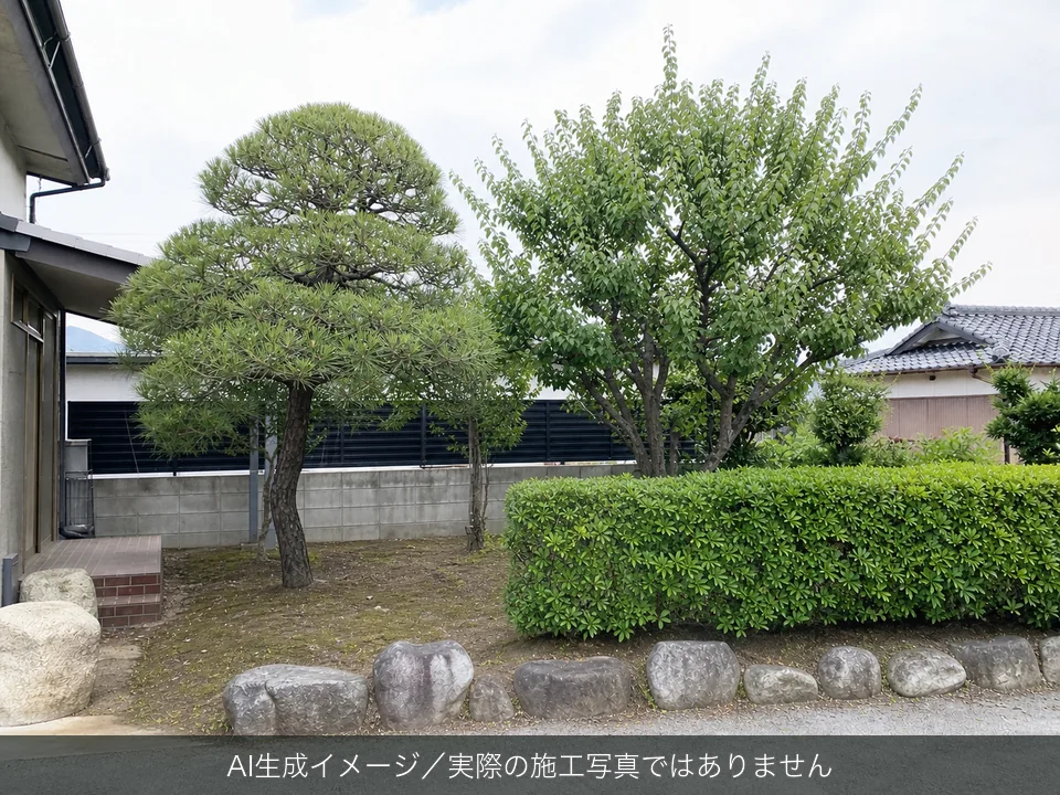 庭木剪定の施工後のAI生成イメージ（実際の施工写真ではありません）