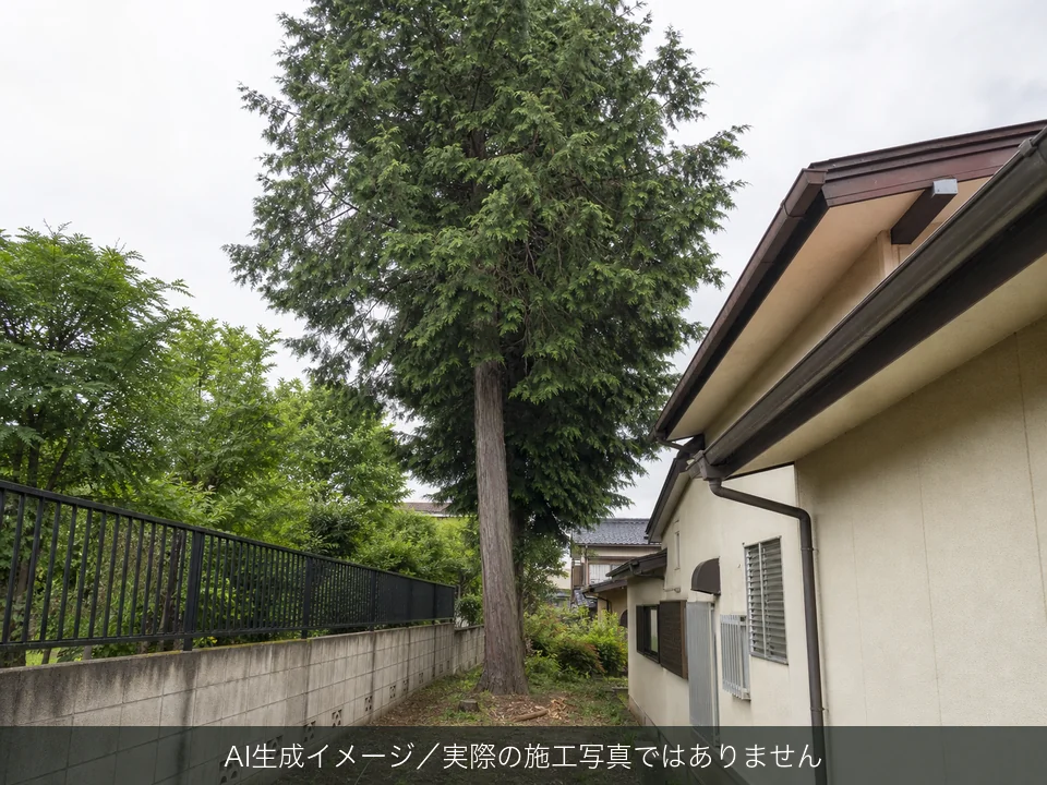 高木伐採の施工前のAI生成イメージ（実際の施工写真ではありません）